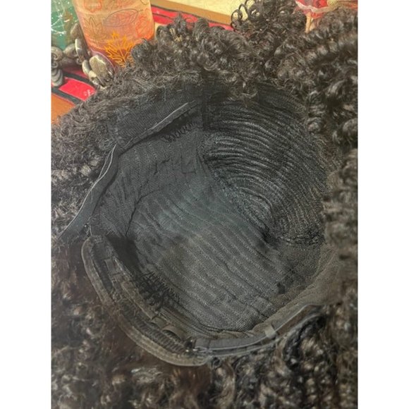 12" Afro Soft & Natural Kinky Curly w/ Bangs Wig Natural Black - Picture 7 of 8